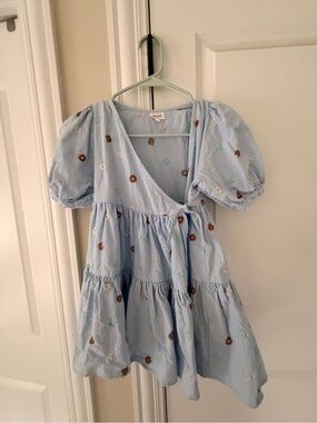 Heritage Light Blue Floral Wrap Dress for Girls